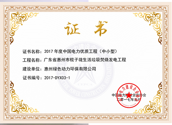China Power Industry Quality Engineering Award